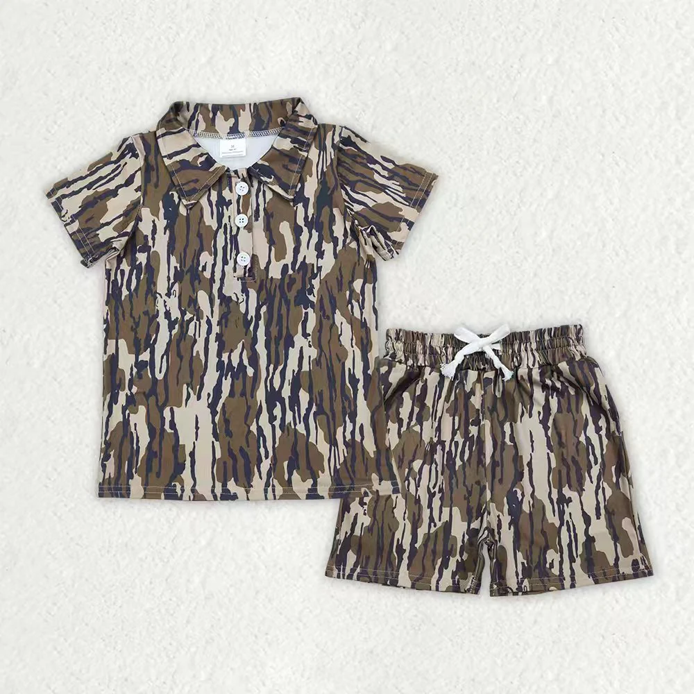RTS NO MOQ Sibling Baby boy clothes camouflage short-sleeved shorts sets