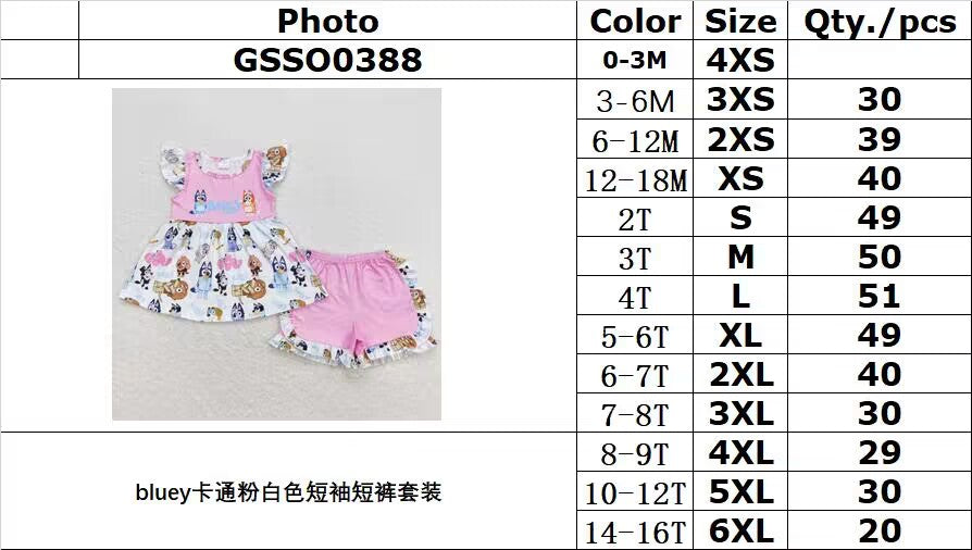 GSSO0388 bluey cartoon pink and white short-sleeved shorts suit