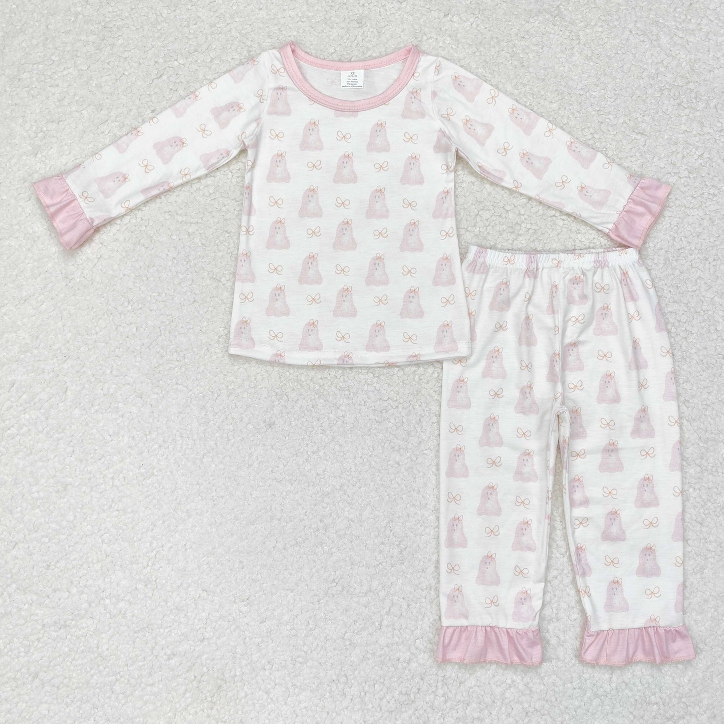 Bamboo rts no moq GLP1311 Pink Ghost Lace White Long Sleeve Pants Pajama Set