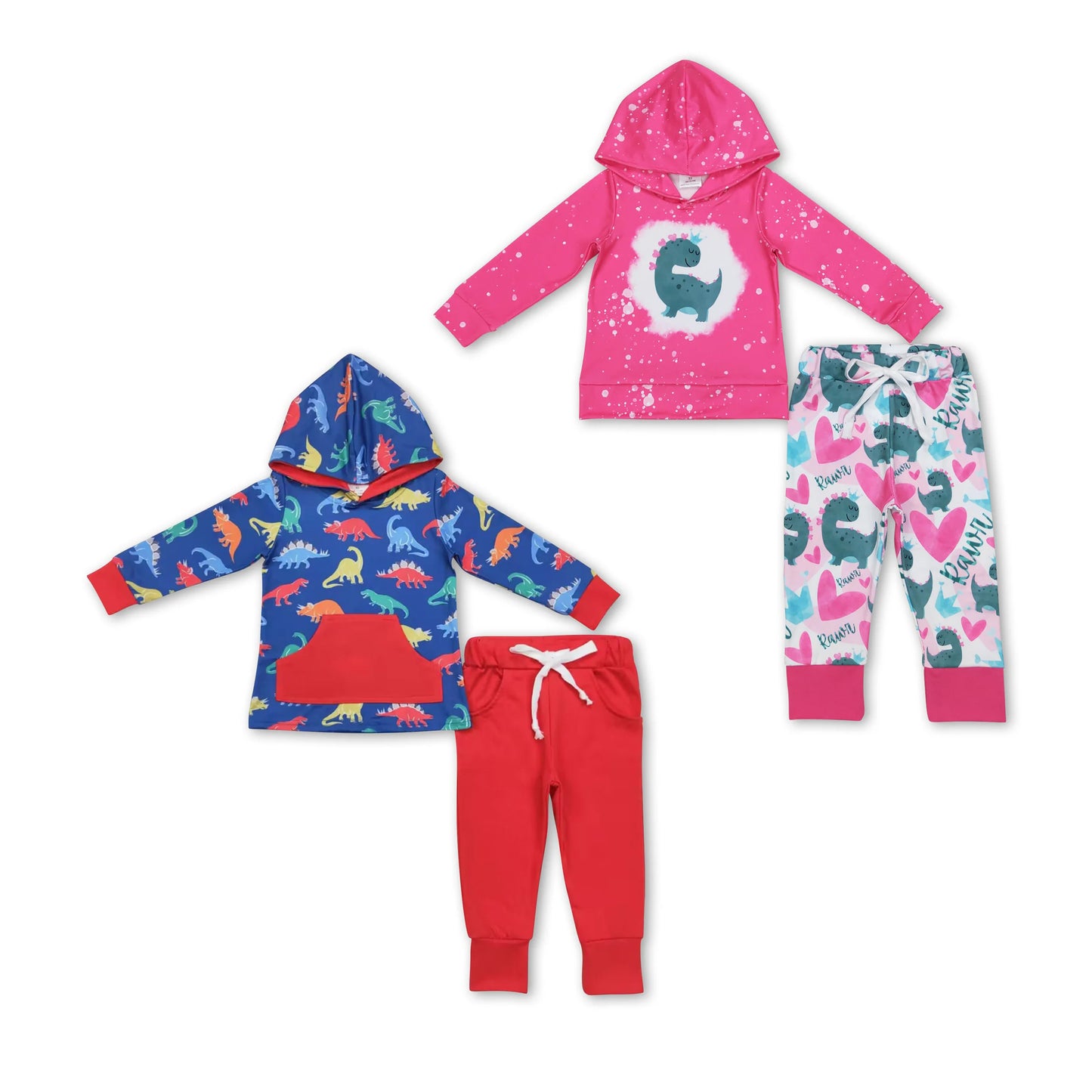 RTS NO MOQ BLP0637 GLP1107 Dinosaur pattern boys and girls hooded long sleeve suit