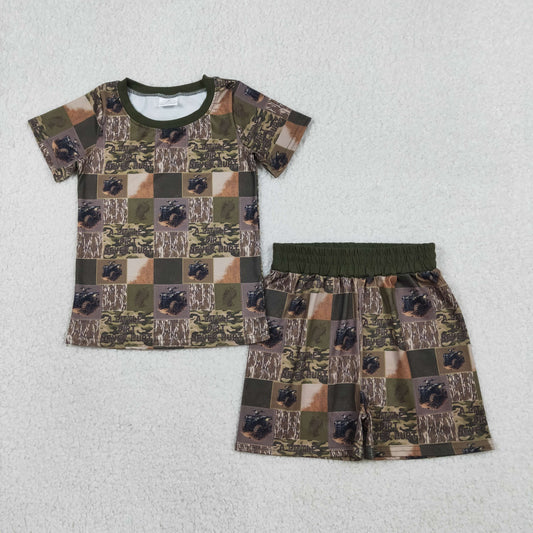 RTS NO MOQ（In Stock) BSSO1801 Letter Camouflage Check Short-Sleeve and Shorts Set