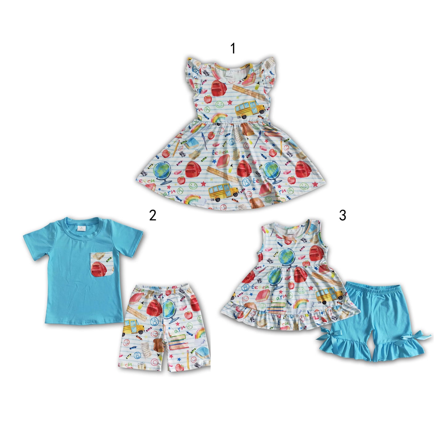 RTS NO MOQ baby girl clothes BACK TO SCHOOL short-sleeved shorts suit & short-sleeved sets dress