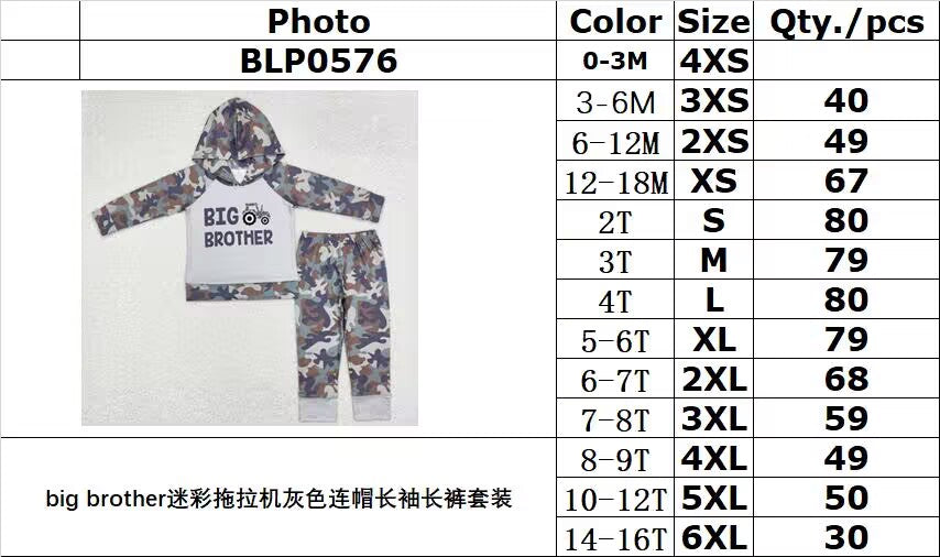 RTS NO MOQ ETA 5/7days Arrived BLP0576 Big Brother Camouflage Tractor Grey Hooded Long Sleeve Pants Set