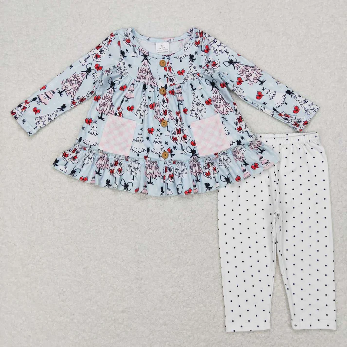 RTS NO MOQ Sibling Baby girls clothes Christmas pocket long-sleeved trousers suits