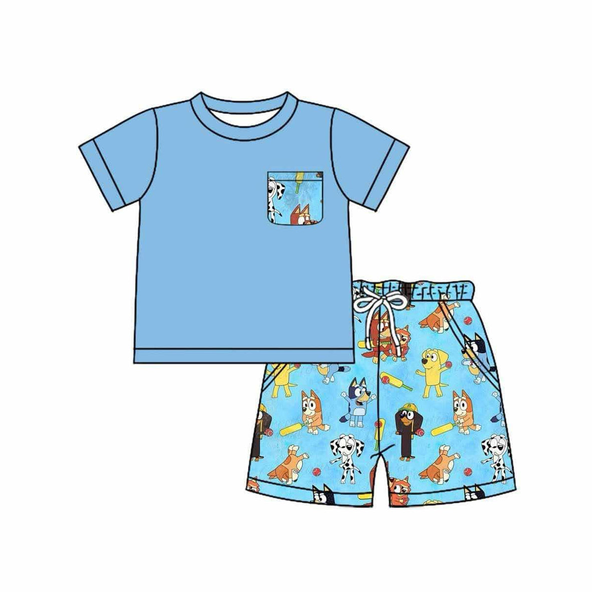 Deadline February 9 close custom no moq Boys' short-sleeved shorts  set. Cartoon characters