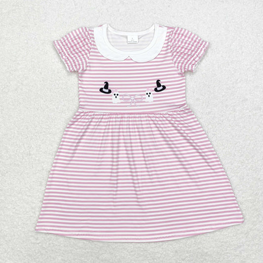 rts no moq GSD1362 Witch hat ghost bow pattern doll collar pink striped short-sleeved dress