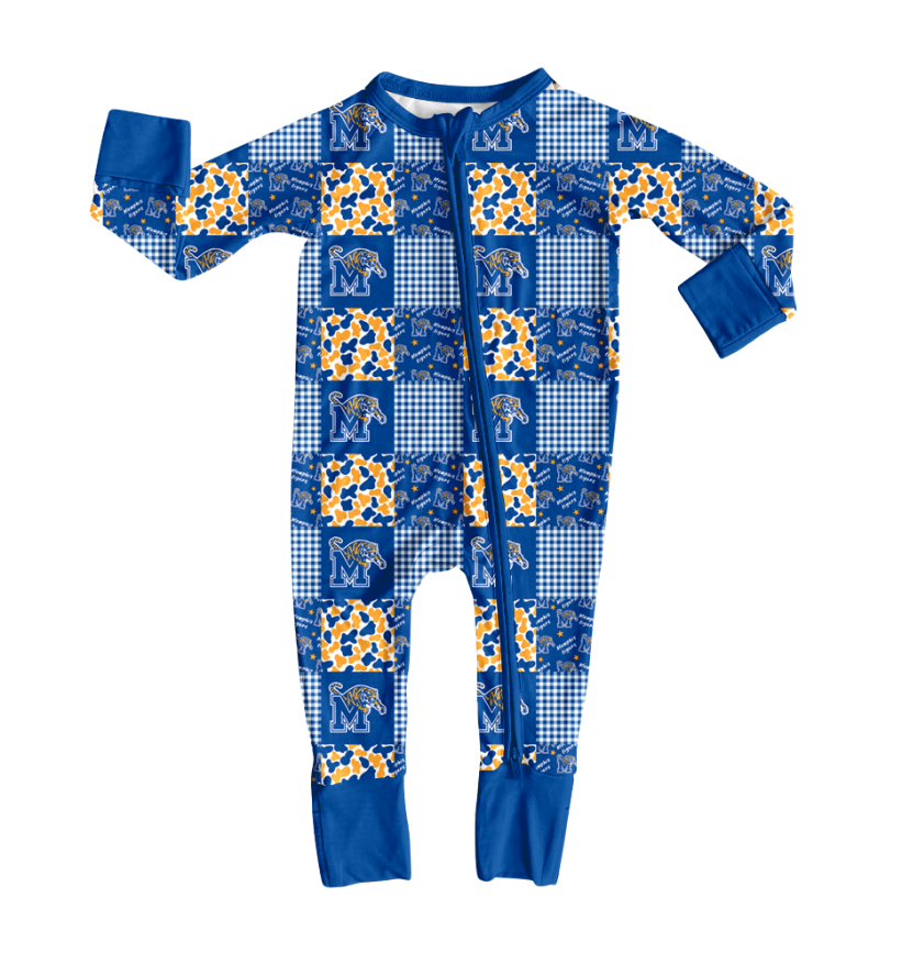 Custom moq 5 mix size eta 6-8weeks baby boy clothes team blue long sleeve pants set and romper