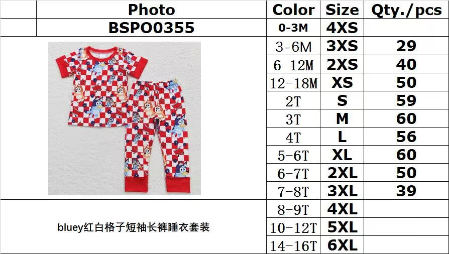 BSPO0355 bluey red and white plaid short-sleeved trousers pajama set