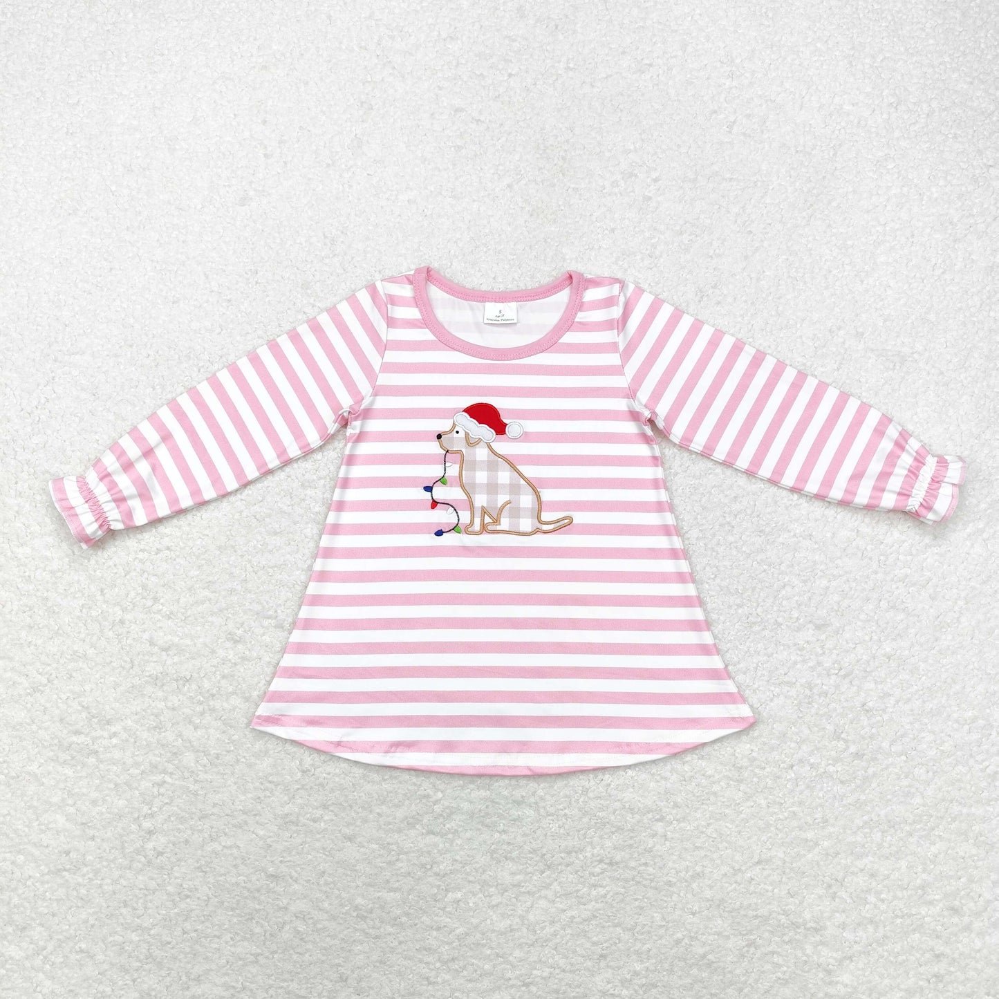 rts no moq GT0659 Embroidered Christmas hat puppy colorful lights striped pink and white long-sleeved top