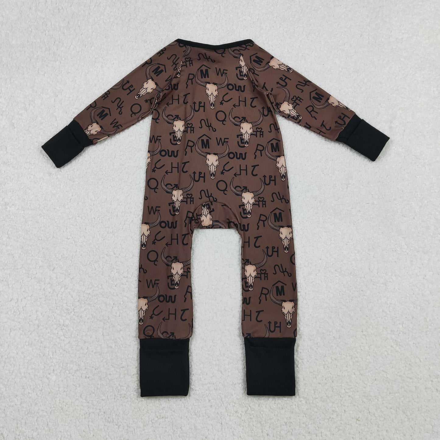 RTS NO MOQ（In Stock ) Character Mountain Bull Head Brown Zipper Long-Sleeved Bodysuit