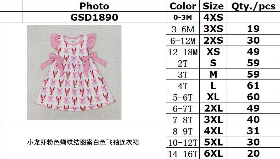 RTS NO MOQ ETA 5/7days Arrived GSD1890 Crayfish Pink Bow Pattern White Flying Sleeve Dress