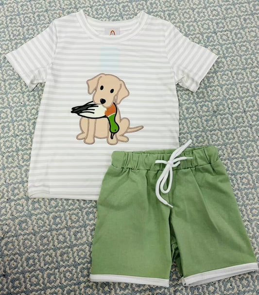 custom moq 5 eta 5-6 weeks baby boys clothes dog short sleeve green shorts summer outfit