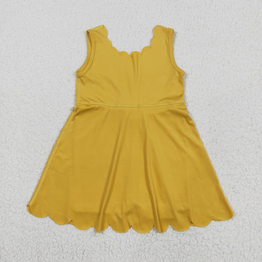RTS NO MOQ GSD2373 Solid yellow lace yoga sleeveless dress