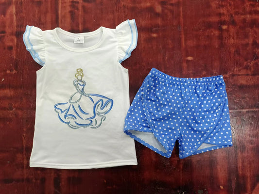 custom moq 5 eta 5weeks mix size Summer girls disney princess blue top shorts suit