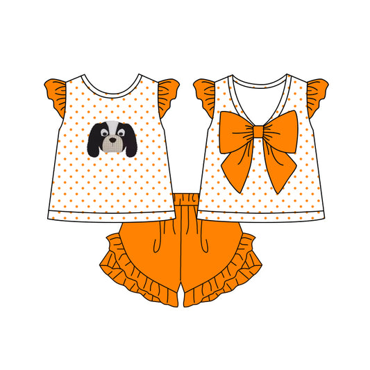 Deadline: February 26 CUSTOM no moq Girls short-sleeved shorts puppy orange bow suit