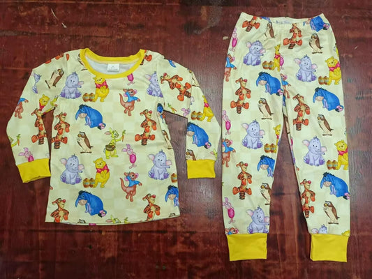 Deadline September 17 custom no moq eta 6-8weeks Cartoon Animal Light Yellow Long Sleeve Pajama Set