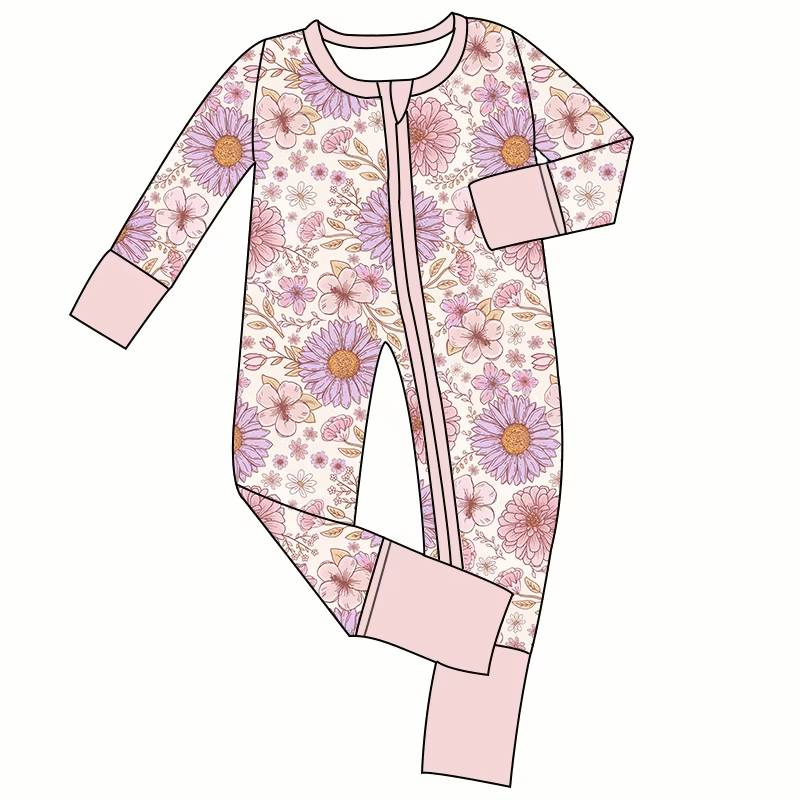 Custom moq 5 each style eta 6-7weeks baby girl clothes floral pink long sleeve romper-25.8.15