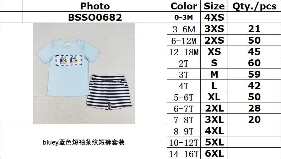 rts no moq BSSO0682 bluey blue short-sleeved striped shorts suit