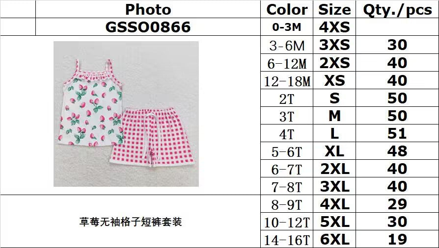 GSSO0866 Strawberry Sleeveless Plaid Shorts Set