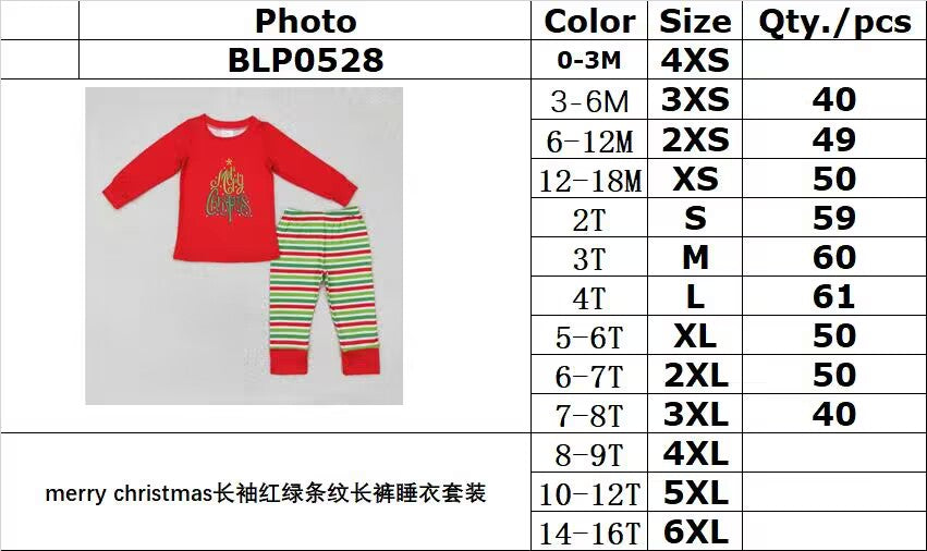 rts no moq BLP0528 merry christmas long-sleeved red and green striped trousers pajama set