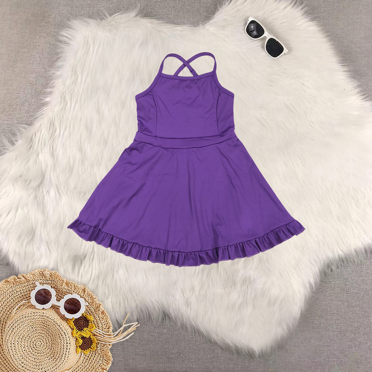 RTS NO MOQ baby girl clothes Solid red sportswear skirt swimsuit