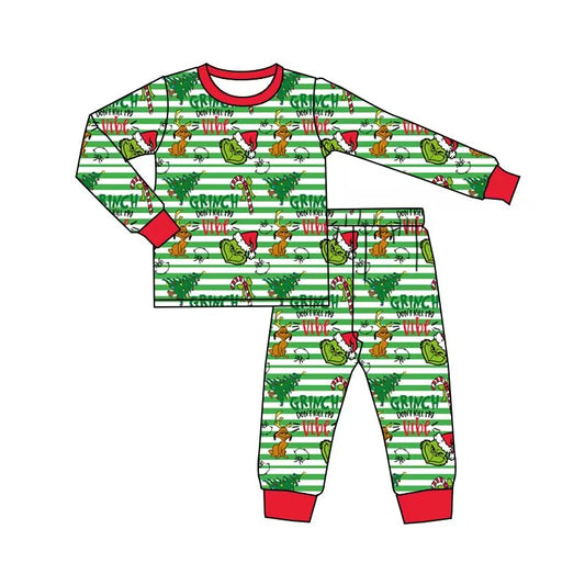 custom moq 5 eta 5-6weeks baby girls clothes Christmas grinch green long sleeve pants Set