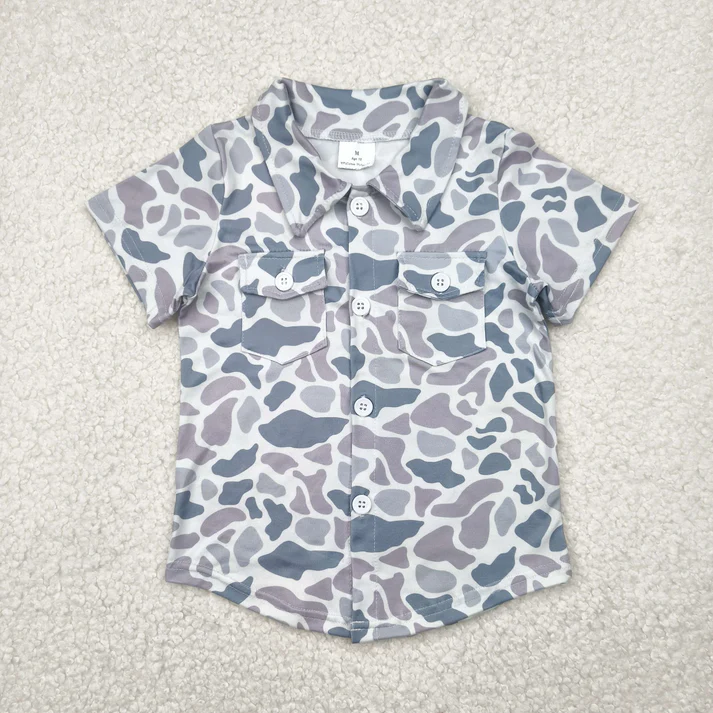 RTS NO MOQ Sibling baby boys clothes camouflage short-sleeved tops