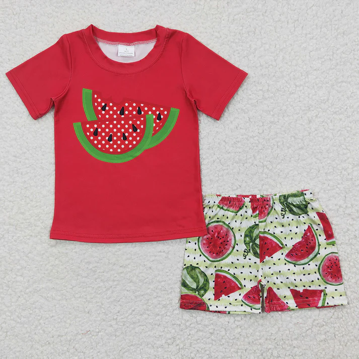 RTS NO MOQ baby girls Clothes watermelon short sleeve shorts Sets