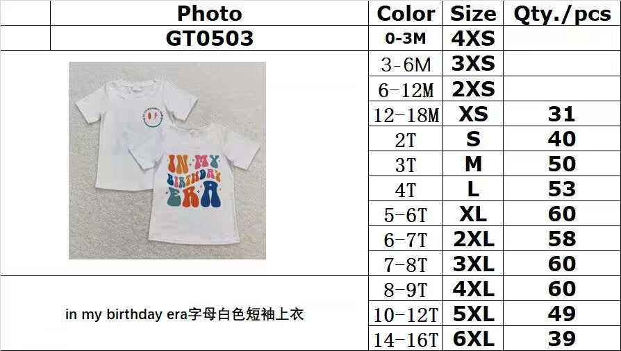 GT0503 in my birthday era letter white short sleeve top