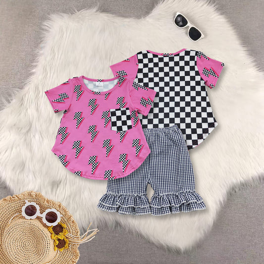 RTS NO MOQ Sibling baby girls clothes rose red short sleeve shorts sets and Top and shorts