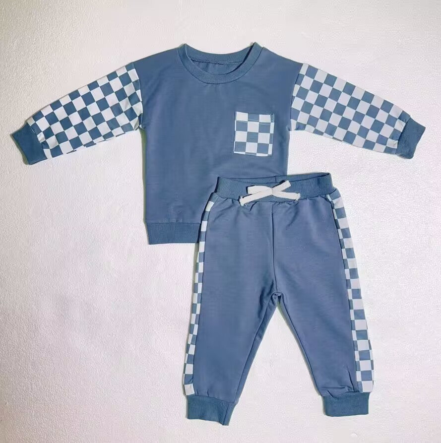 custom moq 3 cotton fabric eta 7-8weeks blue plaid long-sleeved trousers suit