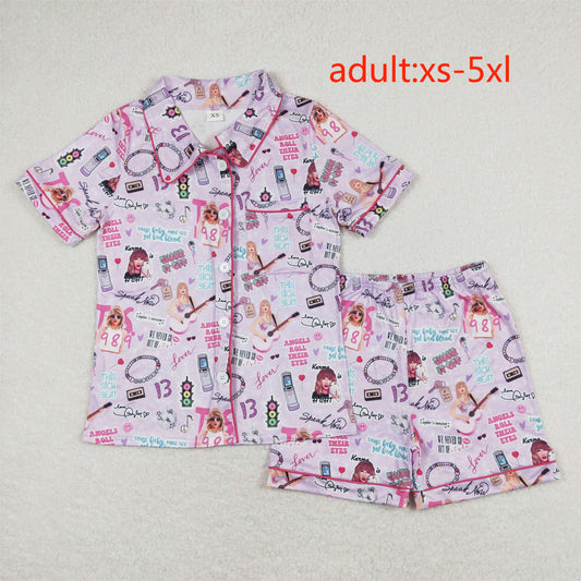 GSSO0931 Adult women taylor swift purple short sleeve shorts pajama set