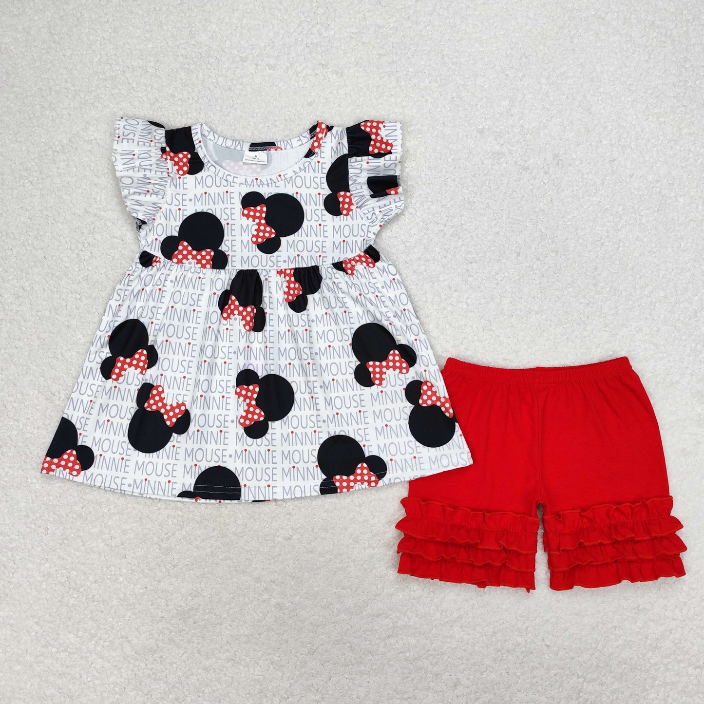 rts no moq A1-9 Cartoon English Red Shorts Set