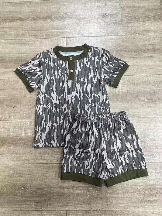 custom moq 5 eta 4-5 weeks baby boys clothes camouflage short sleeve striepd shorts summer outfit