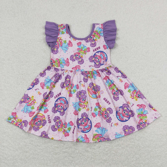 GSD0809 Sesame Street cartoon purple flying sleeve dress