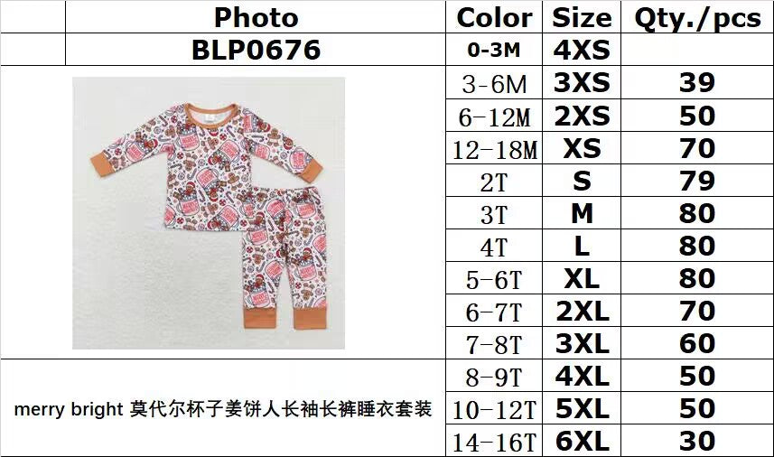 bamboo rts no moq BLP0676 merry bright modal cup gingerbread man long-sleeved trousers pajamas set