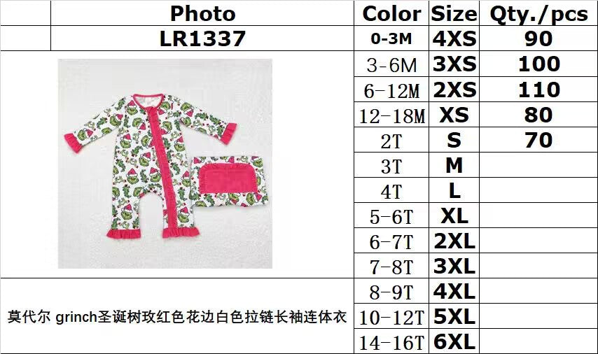 bamboo rts no moq LR1337 Modal grinch Christmas tree rose red lace white zipper long sleeve jumpsuit