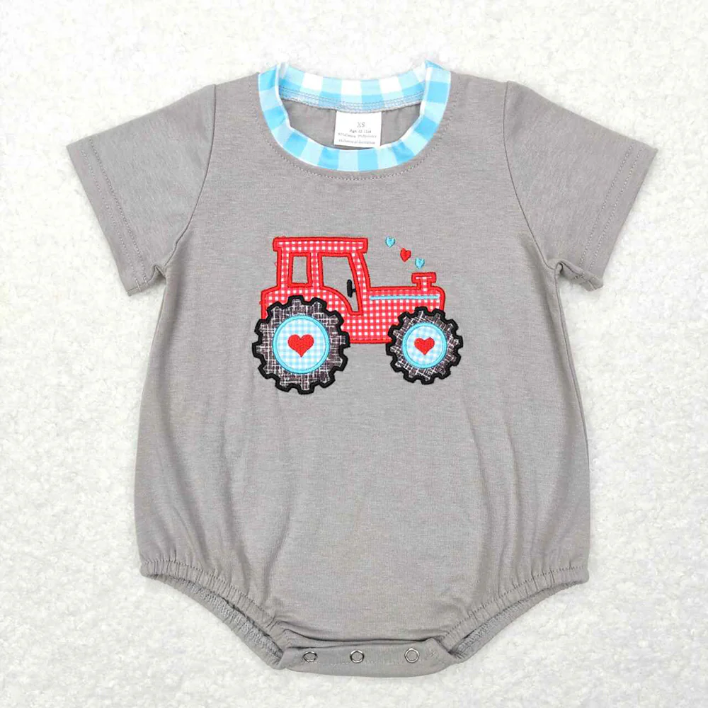 Baby Girls Boys Valentines Tractor Designs Rompers Sibling Clothing Sets