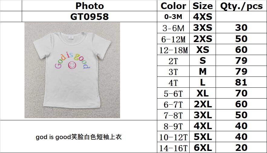 RTS NO MOQ GT0958 God is good smiley face white short-sleeved top