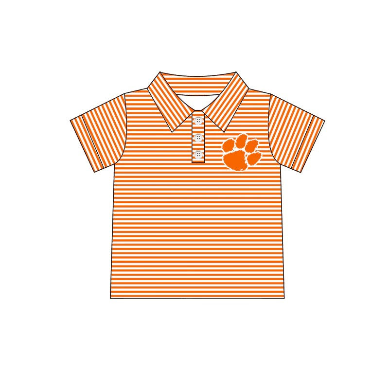 Deadline September 19  custom no moq  eta 6-8 weeks  Orange striped embroidered puppy paw print button-down short sleeves