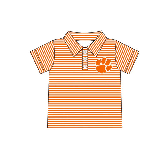 Deadline September 19  custom no moq  eta 6-8 weeks  Orange striped embroidered puppy paw print button-down short sleeves