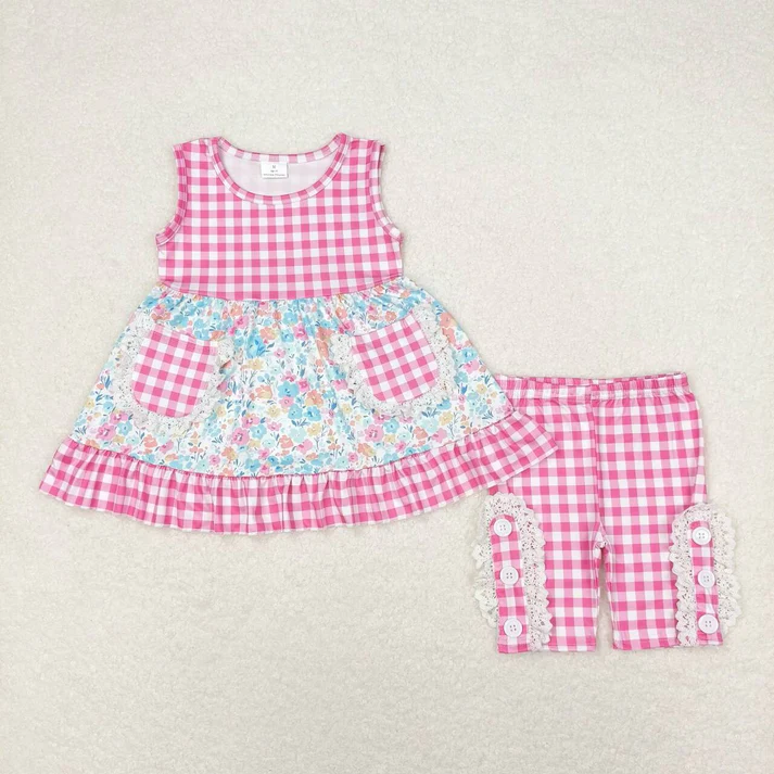 RTS NO MOQ girls short-sleeved shorts suit & short-sleeved set