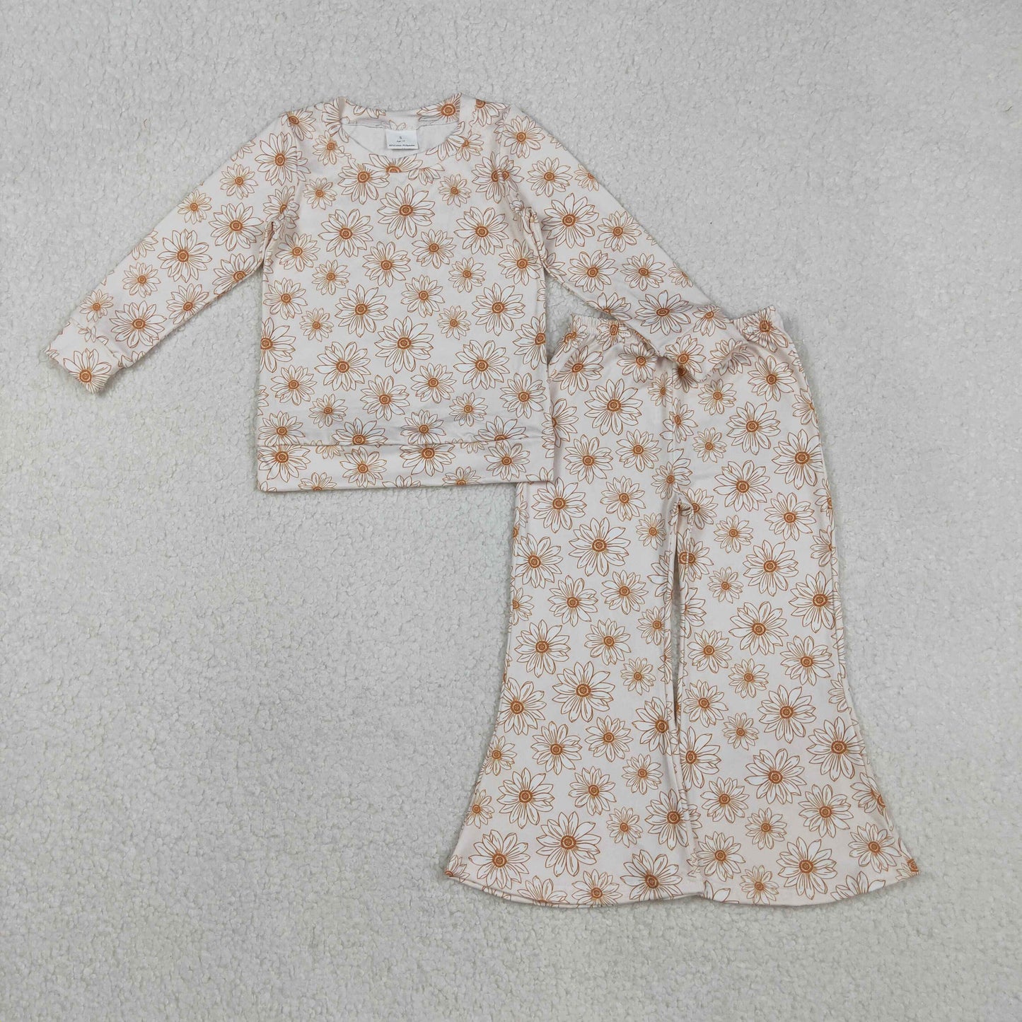 RTS NO MOQ（In Stock) GLP2877 Light Khaki Long-Sleeve and Pants Suit with Daisy Floral Pattern