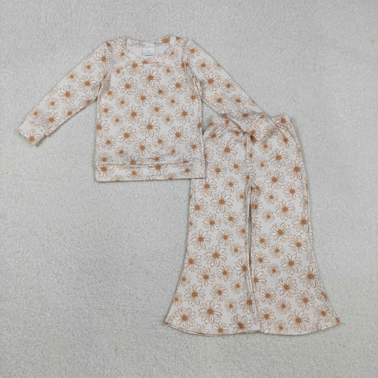 RTS NO MOQ（In Stock) GLP2877 Light Khaki Long-Sleeve and Pants Suit with Daisy Floral Pattern