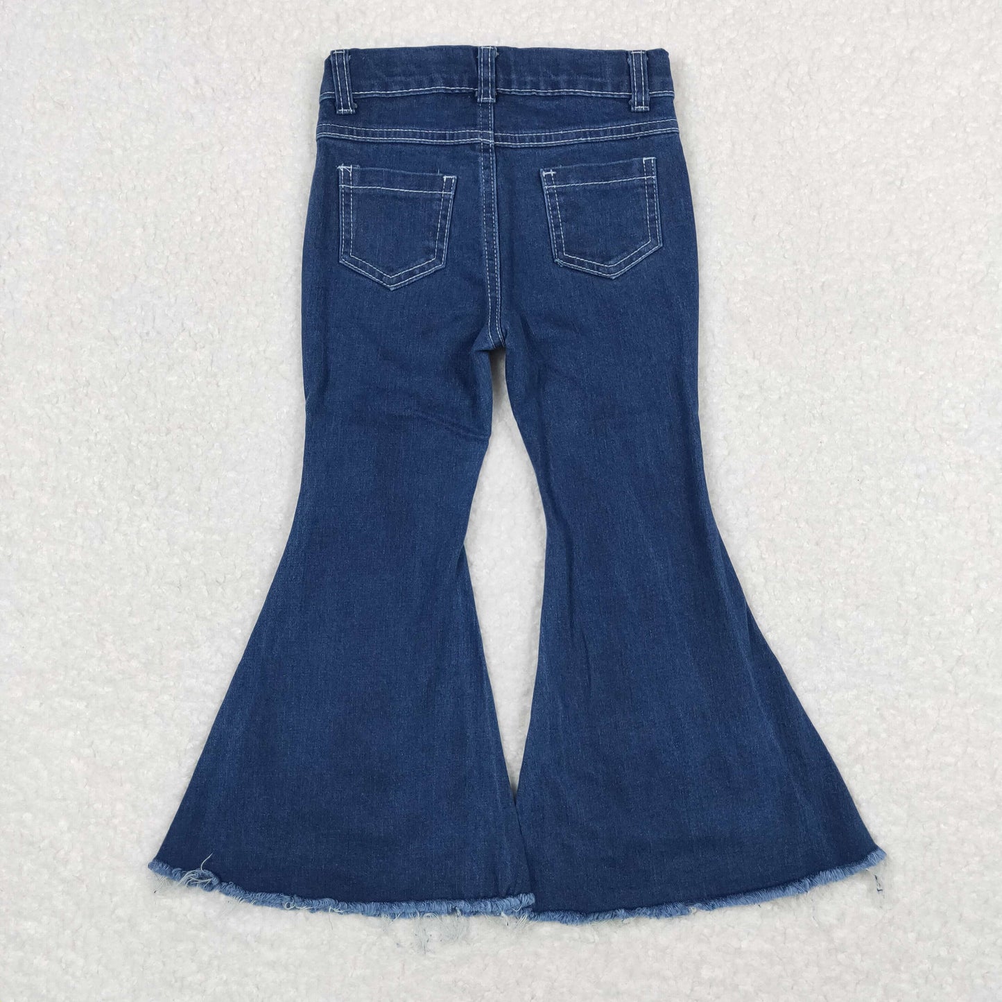 P0457 Raw edge bleached blue bootcut denim trousers