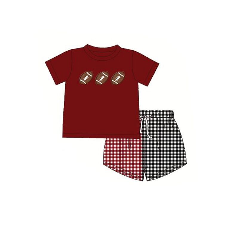 baby boy clothes team toddler boy brick red grid summer outfit