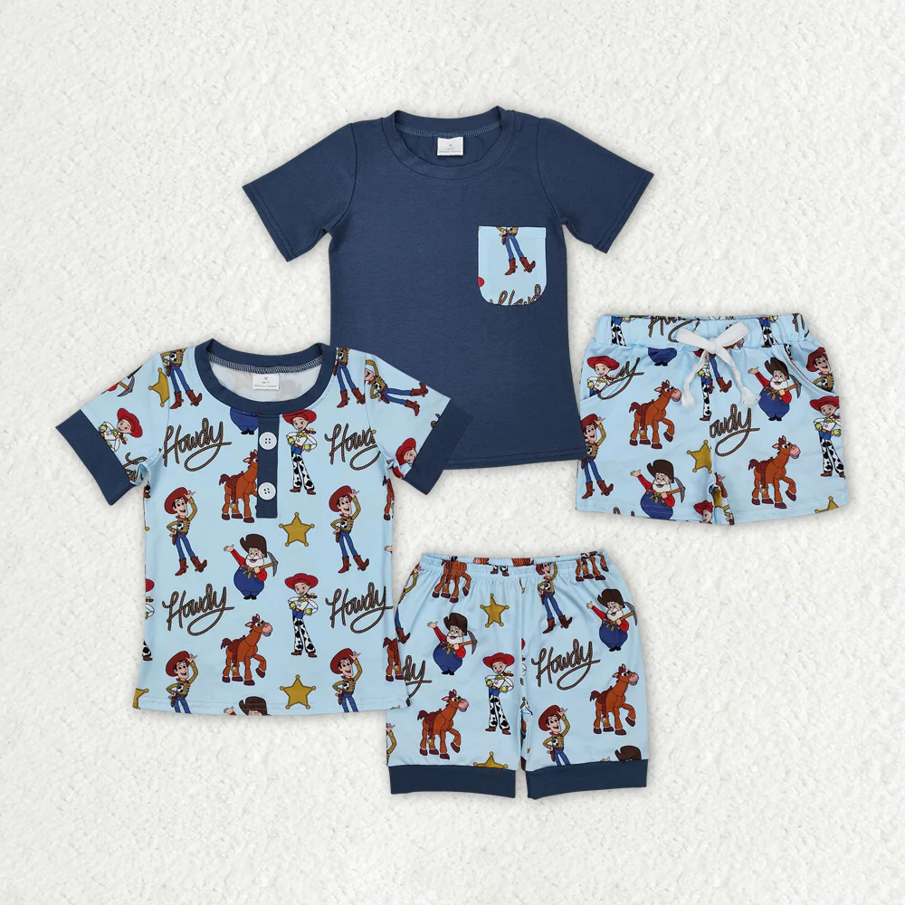 RTS NO MOQ baby Boy Clothes cartoon toy story short sleeve shorts Sets