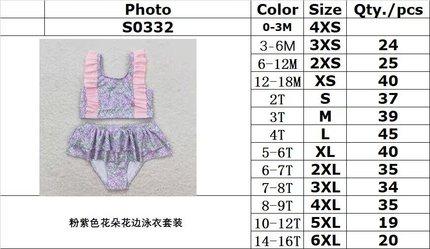 S0332 Pink and purple floral lace swimsuit set