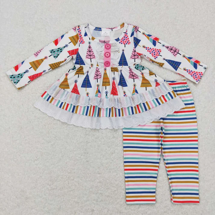 RTS NO MOQ Sibling Baby girls clothes Christmas pocket long-sleeved trousers suits