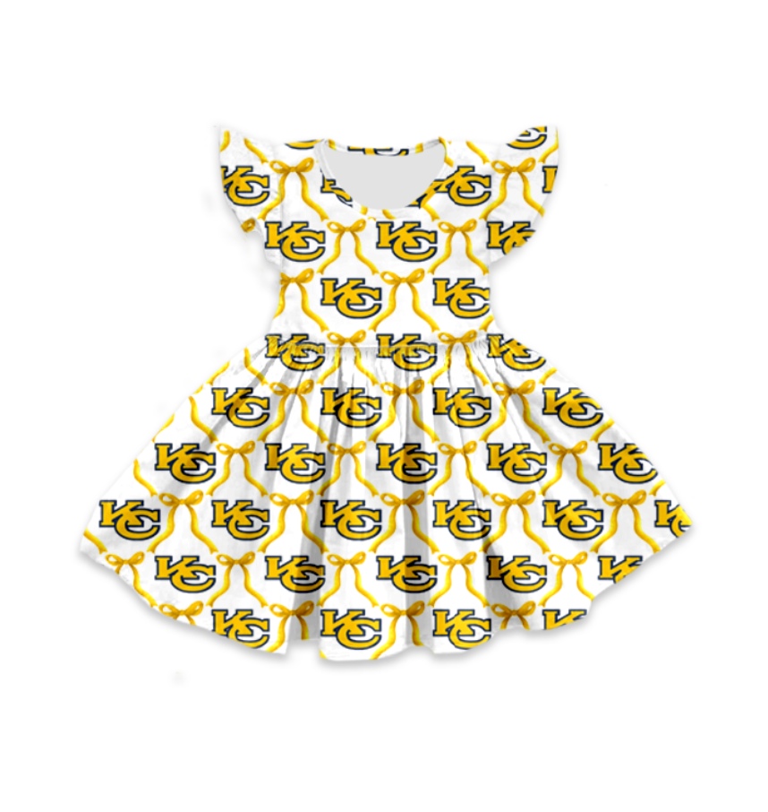 custom moq 3 eta 6-7weeks baby girls clothes KC flying Sleeves Dress